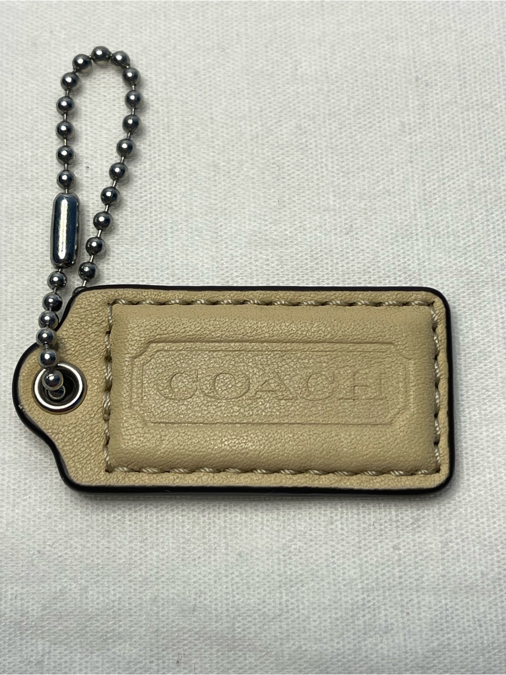 Coach Beige Leather Hang Tag with Ball Chain